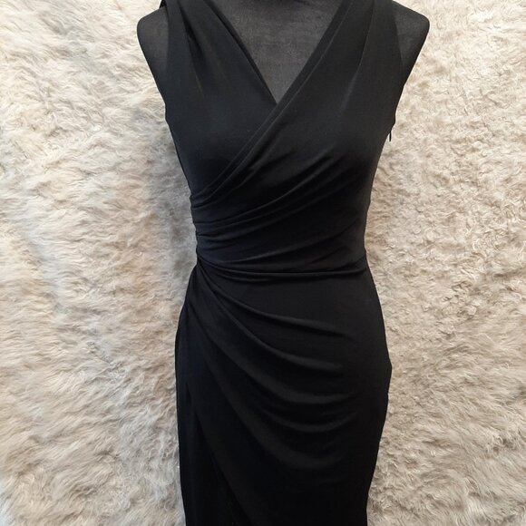 White House Black Market Women's Black Sleeveless Faux-Wrap Knit Dress Size 00 - Picture 1 of 6